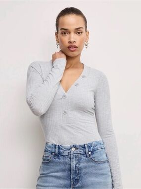 Good American Gray Ribbed Henley Bodysuit Size S $109 Retail NWOT